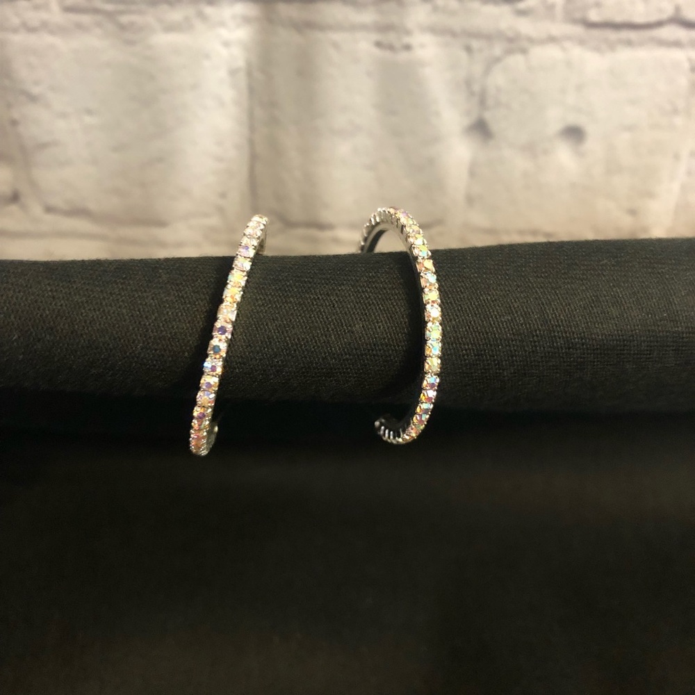 Silver / Multicolored Stones - Loop Earrings - Picture 6 of 7